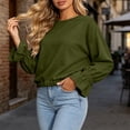 thumbnail image 2 of Womens Crewneck Sweatshirt Long Sleeve Ruched Ruffle Cuff Cropped Pullover Loose Fit Casual Fashion Sweatshirt, 2 of 7