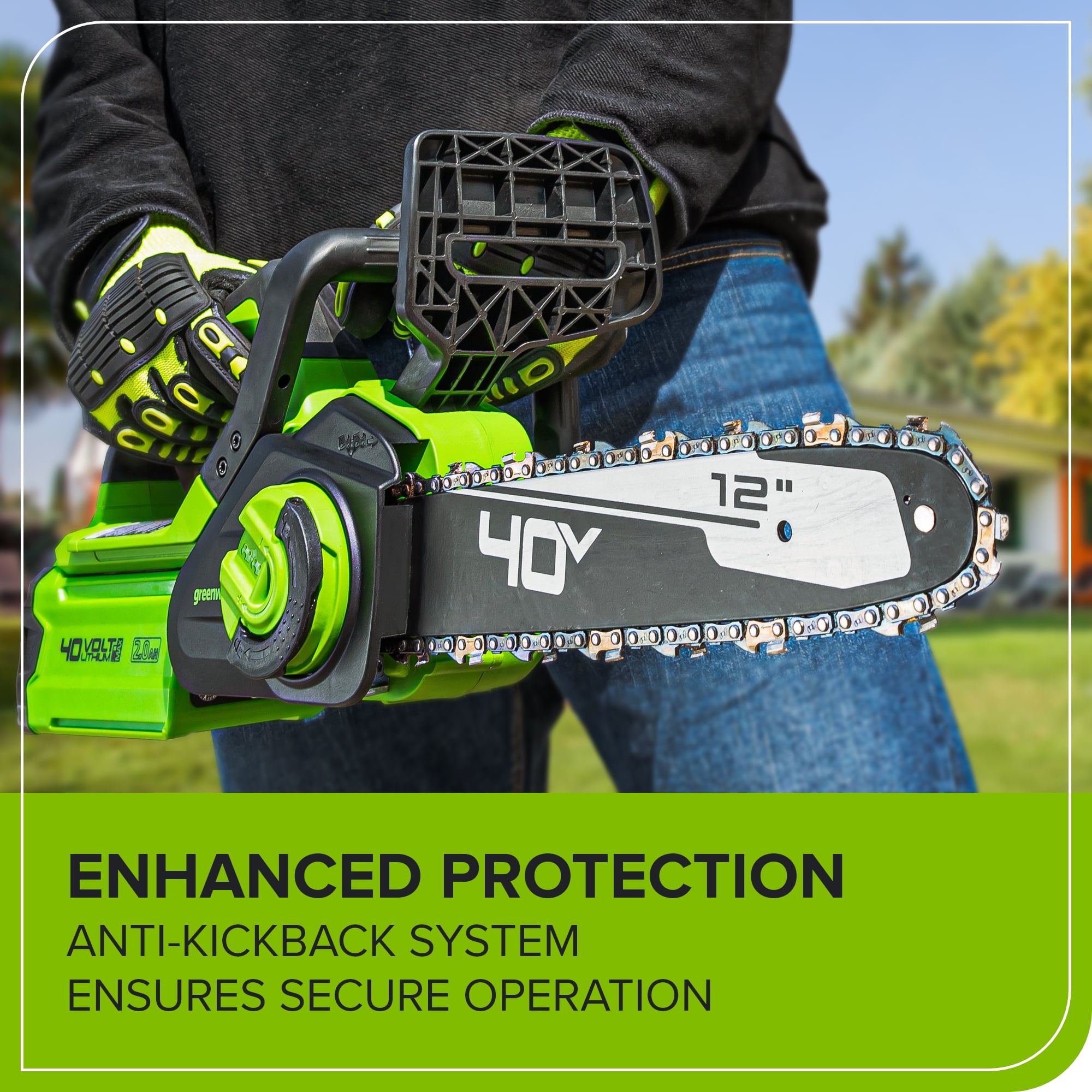 Greenworks 40V 12-inch Chainsaw, 2.0Ah Usb Battery and Charger