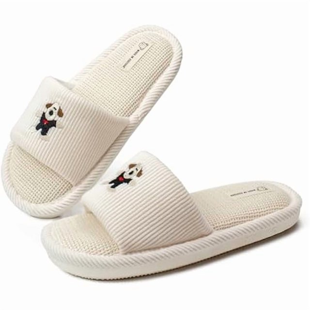 wonima44 Autumn Winter New House Slippers for Women's and Men's, Corduroy Fabric Casual Mute Cotton Flax slide, Non-Slip Open Toe Home Shoes, Indoor and Outdoor