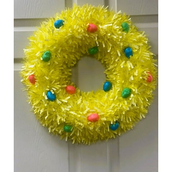 Easter Tinsel Wreath with Eggs, Yellow