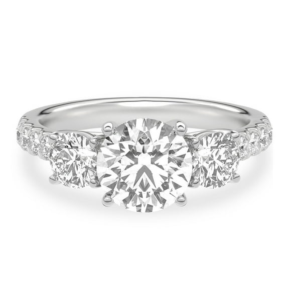 Golden Jewel 2 Ct Round Cut Trilogy Diamond Ring - 3 Stone Engagement and Wedding Eternity Band for Women - 14K White Gold Plated Elegant Jewelry