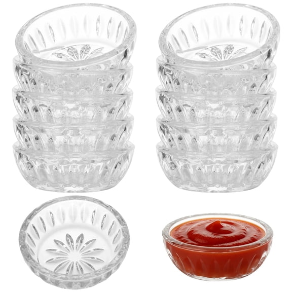 12 PCS Mini Glass Dip Bowls, Round Pinch Prep Bowls for Sauce Spices Condiments, Exquisite Embossed Glass Dipping Bowls with Smooth Interior, Stackable Small Bowls for Kitchen Table Party