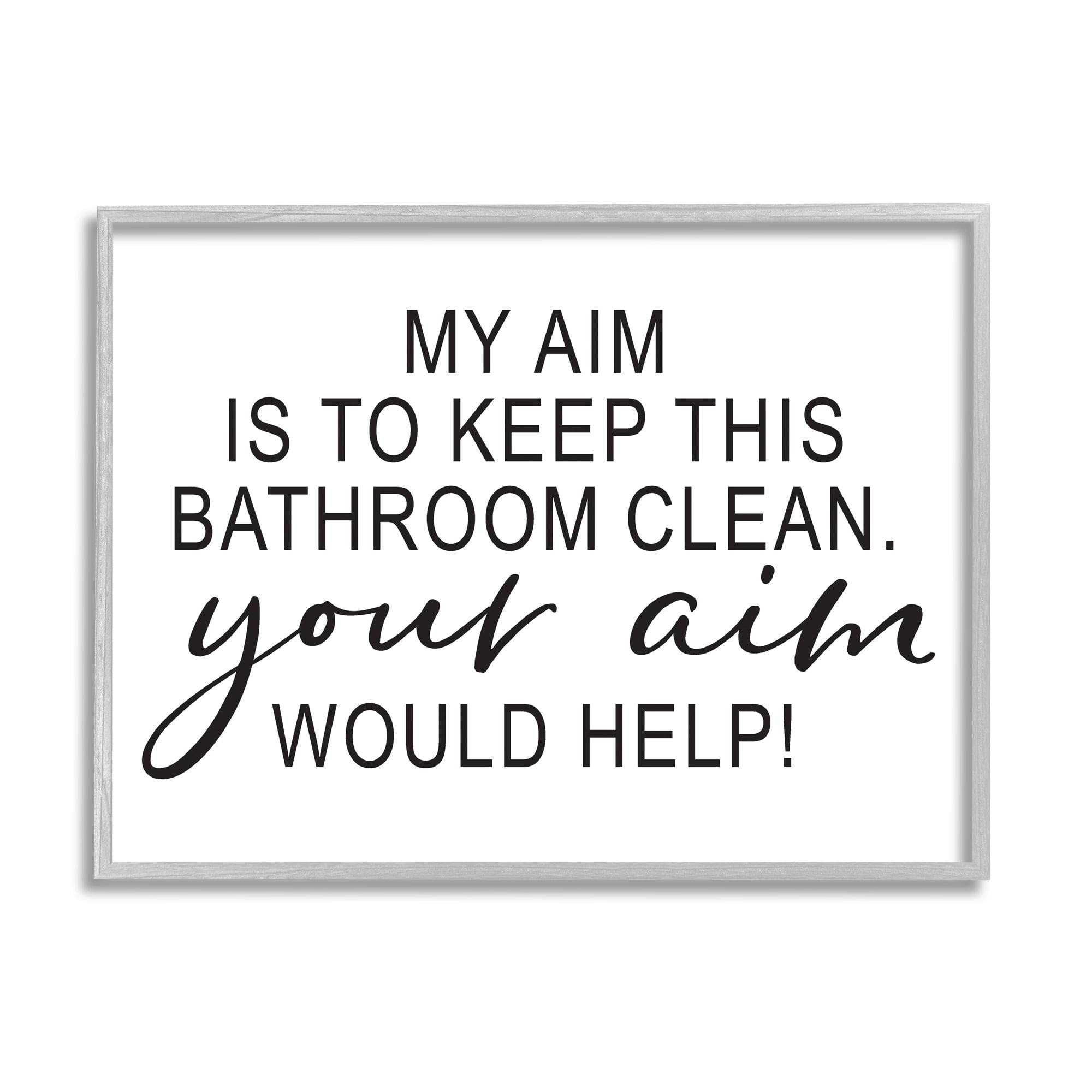 Stupell Industries Bathroom Aim Humorous Typography Washroom Signage Graphic Art Gray Framed Art Print Wall Art, Design by Lettered and Lined