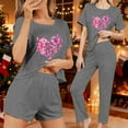 thumbnail image 2 of asdoklhq Silk Pajamas for Women 3PCS Women's Home Casual Pants Short Sleeves Tops and Shorts Pajamas Set Dark Gray XL, 2 of 8