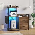 thumbnail image 4 of File Cabinet Furniture, Filing Cabinet with 2 Drawers, Rolling Printer Stand with Open Storage Shelves for Home Office, Printer Stand with Power Strip & LED Lights, 49.2"h, Rustic Brown, 4 of 6