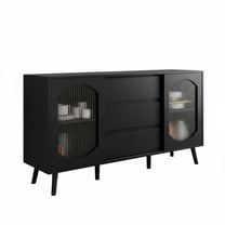 Garvee Sideboard Buffet Cabinet, 2 Fluted Glass Doors & 3 Drawers, 52.7 x 15.3 x 32.3", Black