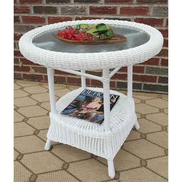 Round Resin Wicker Table with Inset Glass Top