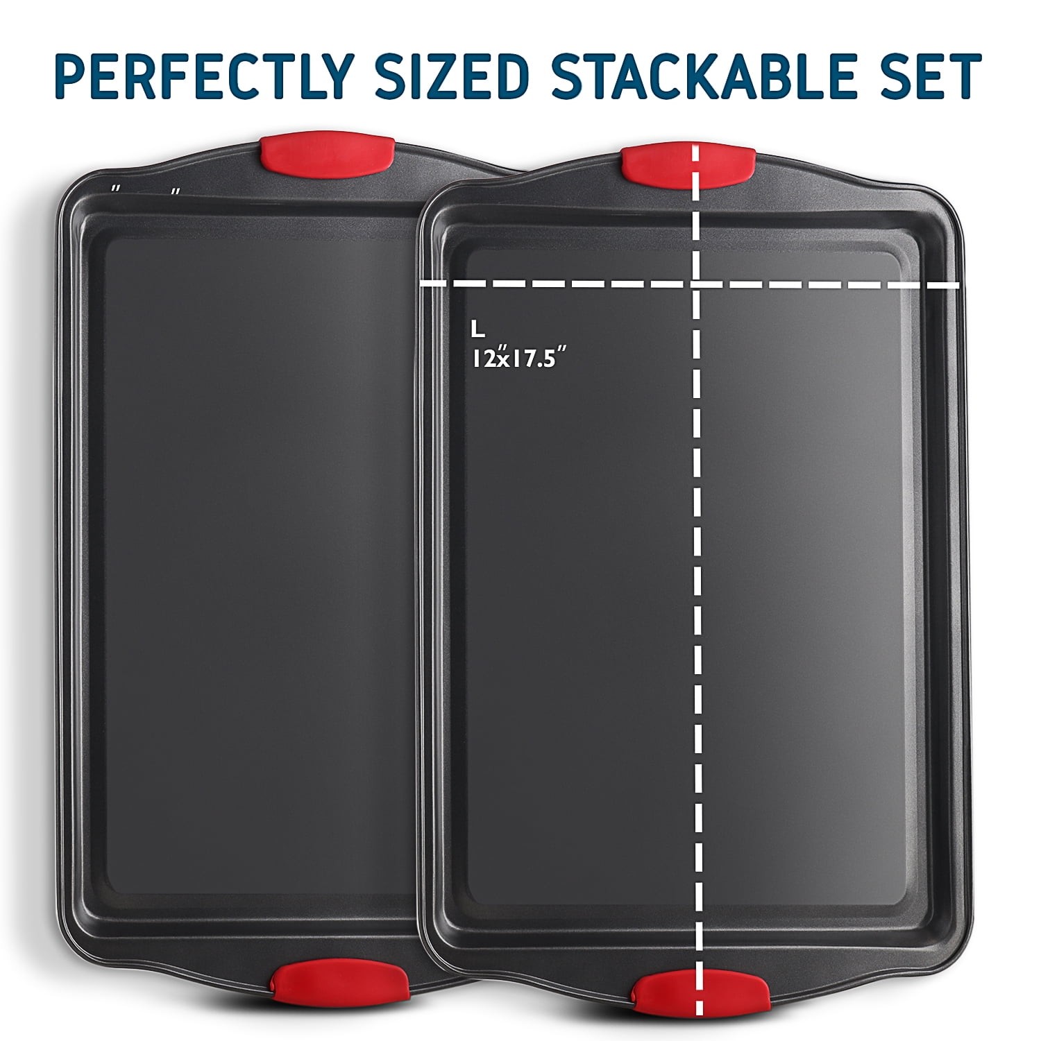 LammaLoe Baking Pans Carbon Steel, Non Stick Cookie Sheet Set with Silicone Handle, Baking Sheet, 2 Large Pieces, Black