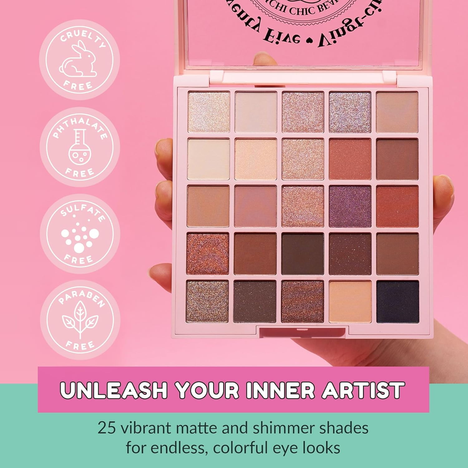KimChi Chic Beauty Twenty Five Eyeshadow Palette - 25 Shimmer & Matte Shades for Day to Night Looks, Cruelty Free & Vegan Send Me Nude'Les 0.5 oz