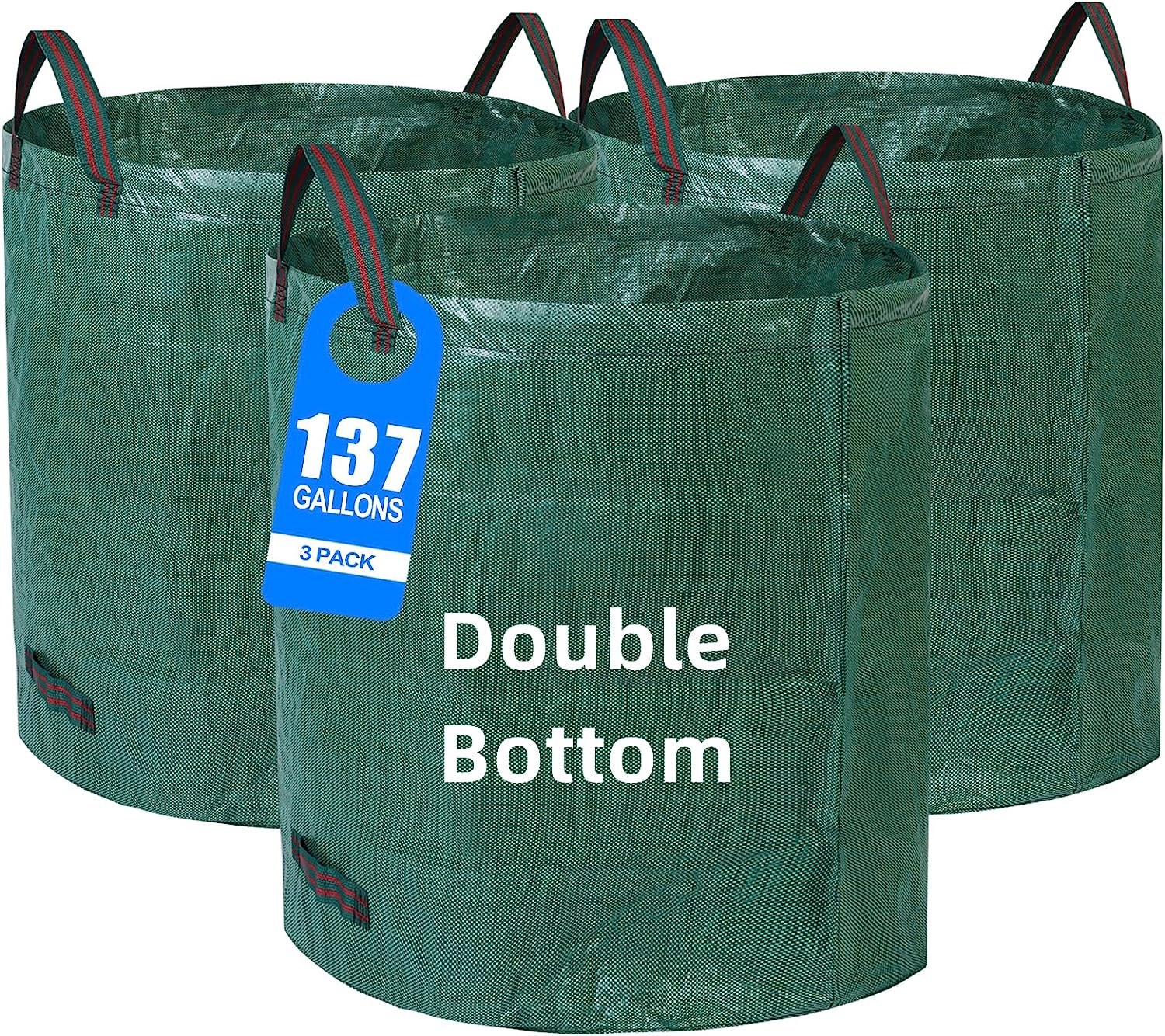 Pilntons 3 Pack 137 Gallons Reusable Yard Waste Bags with Double Bottom
