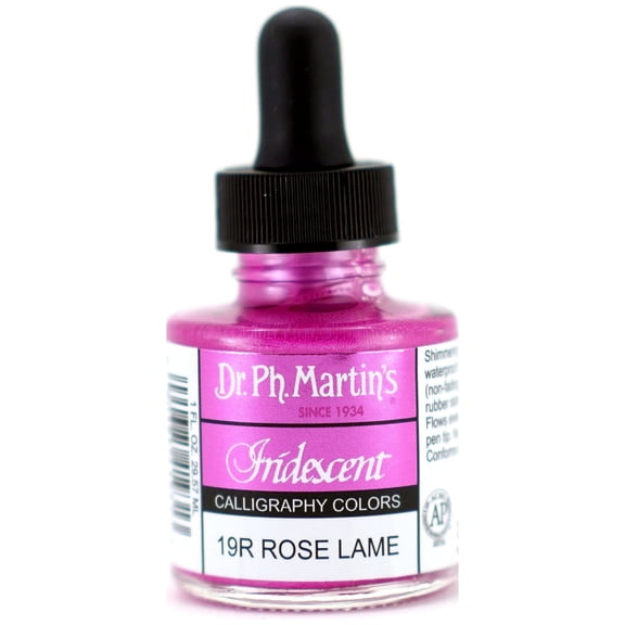 Dr. Ph. Martin's® Iridescent Calligraphy Color (19R) Ink Bottle, 1.0 US fl oz, Rose Lame, 1 Bottle