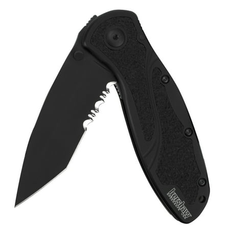 Kershaw Blur Tanto Black Serrated (1670TBLKST), All Black Tactically Styled EDC Pocket Knife with 3.4 Inch Tanto Serrated Blade, SpeedSafe Assisted Opening, Lanyard Hole, and Reversible Pocket (Best Edc Folding Knife 2019)