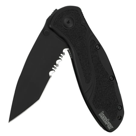 Kershaw Blur Tanto Black Serrated (1670TBLKST), All Black Tactically Styled EDC Pocket Knife with 3.4 Inch Tanto Serrated Blade, SpeedSafe Assisted Opening, Lanyard Hole, and Reversible Pocket