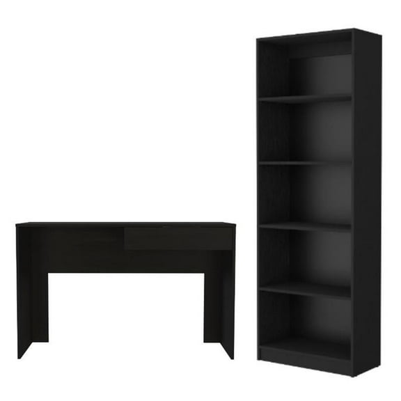 Home Square 2-Piece Set with Writing Desk and 4 Shelves Bookcase in Black