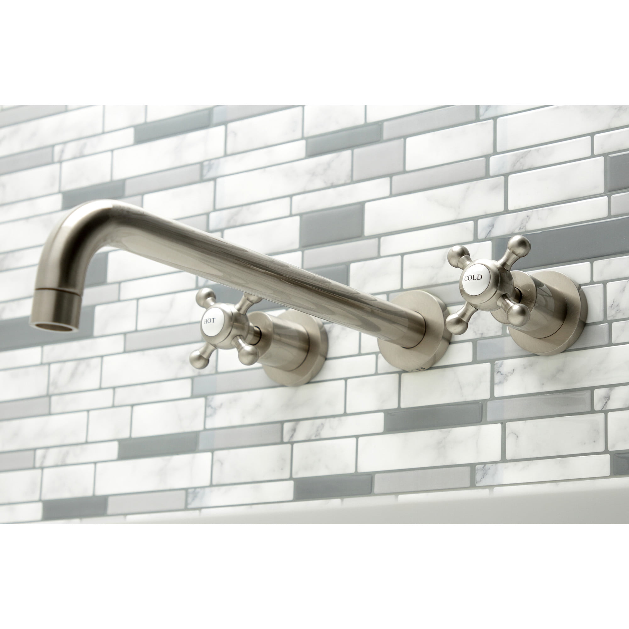 Kingston Brass KS8048BX Metropolitan Two-Handle Wall Mount Roman Tub Faucet, Brushed Nickel
