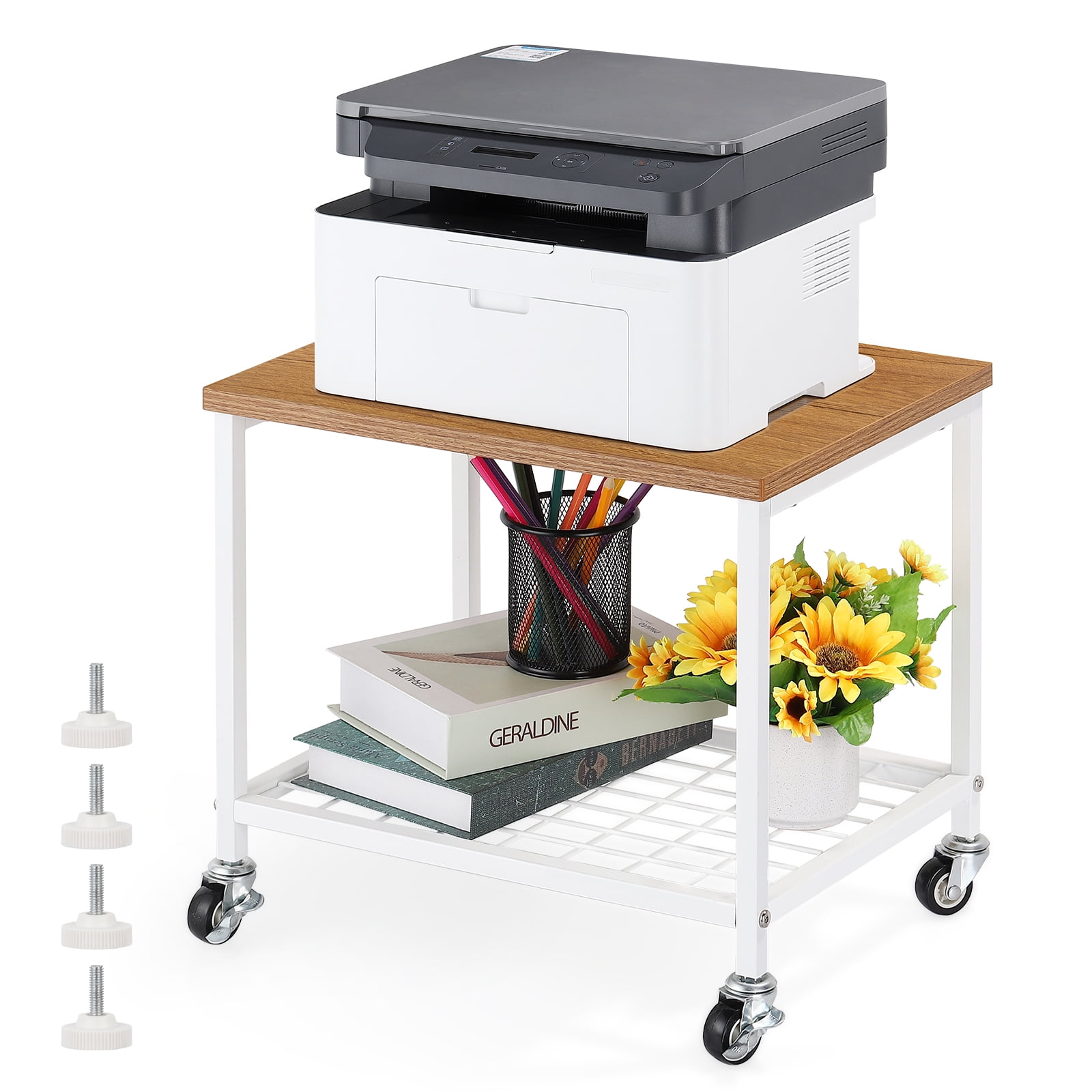 Printer Shelf, UnderDesk Home Printer Cart With Pulleys, Small Storage