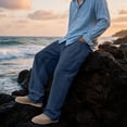 thumbnail image 6 of Nestiefly Mens Cotton Linen Pants, Casual Fabric Loose Comfort Trousers Drawstring Pockets Golf Pants Navy 2XL, 6 of 6