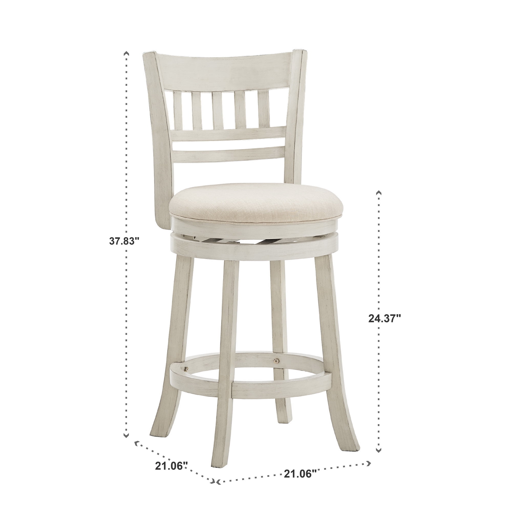 Weston Home Shapel Lattice Back 24"H Swivel Counter Height Stool, Antique White Finish, Beige Linen