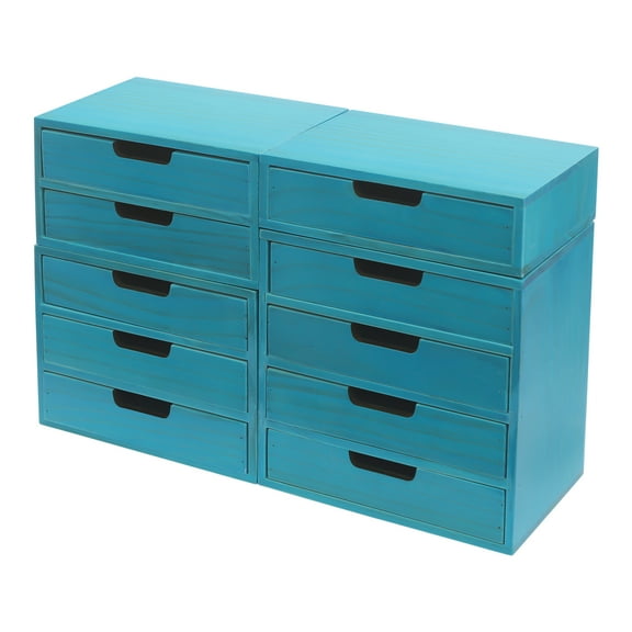 Blue Wooden Drawer Organizer Set - 4-Piece Stackable Storage Cabinets (1-4 Drawers) - for Office/Home/Bathroom