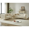 thumbnail image 2 of 5-Seat Classic Chesterfield Chenille Sofa Set with Copper Nail Decoration Armrest , Buttons Tufted Upholstered Couch with Golden Metal Legs & Pillows for Living Room, Beige, 2 of 9