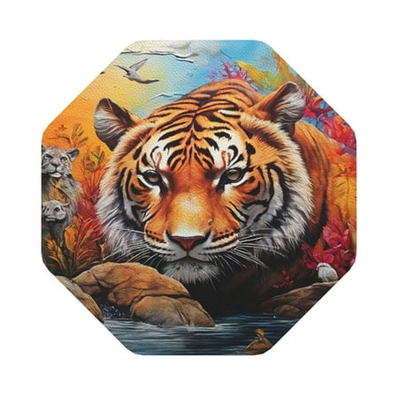 

Matuu Colorful Plant Tiger for Cup Coasters Set of 6 Leather Coasters Desk Coasters for Office Measures 4” x 4” Octagon