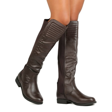 

New Women Amber-8 Leatherette Knee High Ribbed Bi-Material Riding Boot