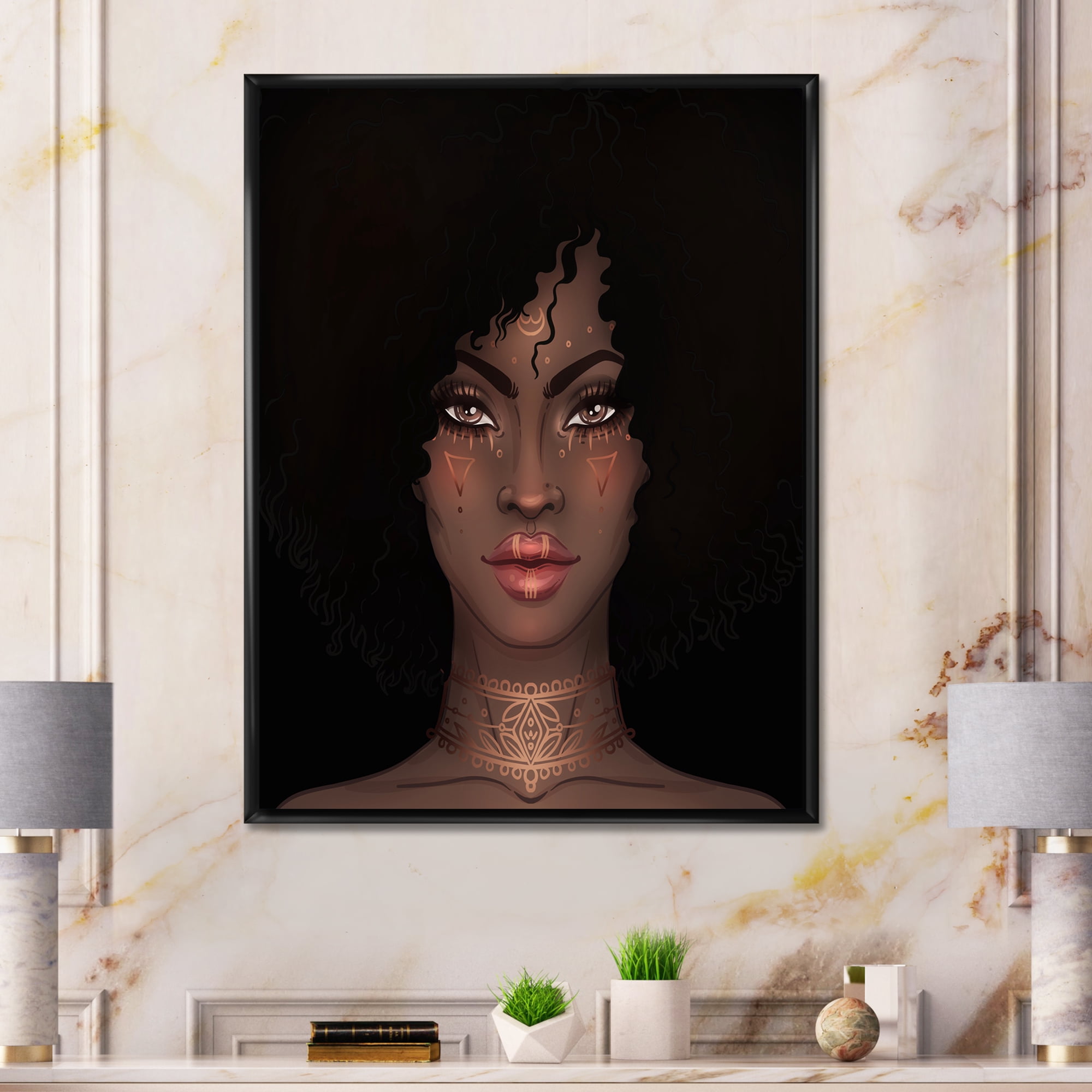 Designart 'Portrait of Afro American Woman II' Modern Framed Canvas Wall Art Print