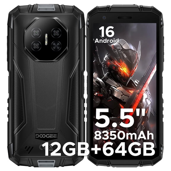 DOOGEE Fire 3 Android 16 Rugged Phone Unlocked, 8350mAh Battery, 12GB 64GB/2TB, Octa Core, 5.5" IPS HD Display, 13MP 8MP, IP68 Waterproof, Face Unlock, NFC/T-Mobile