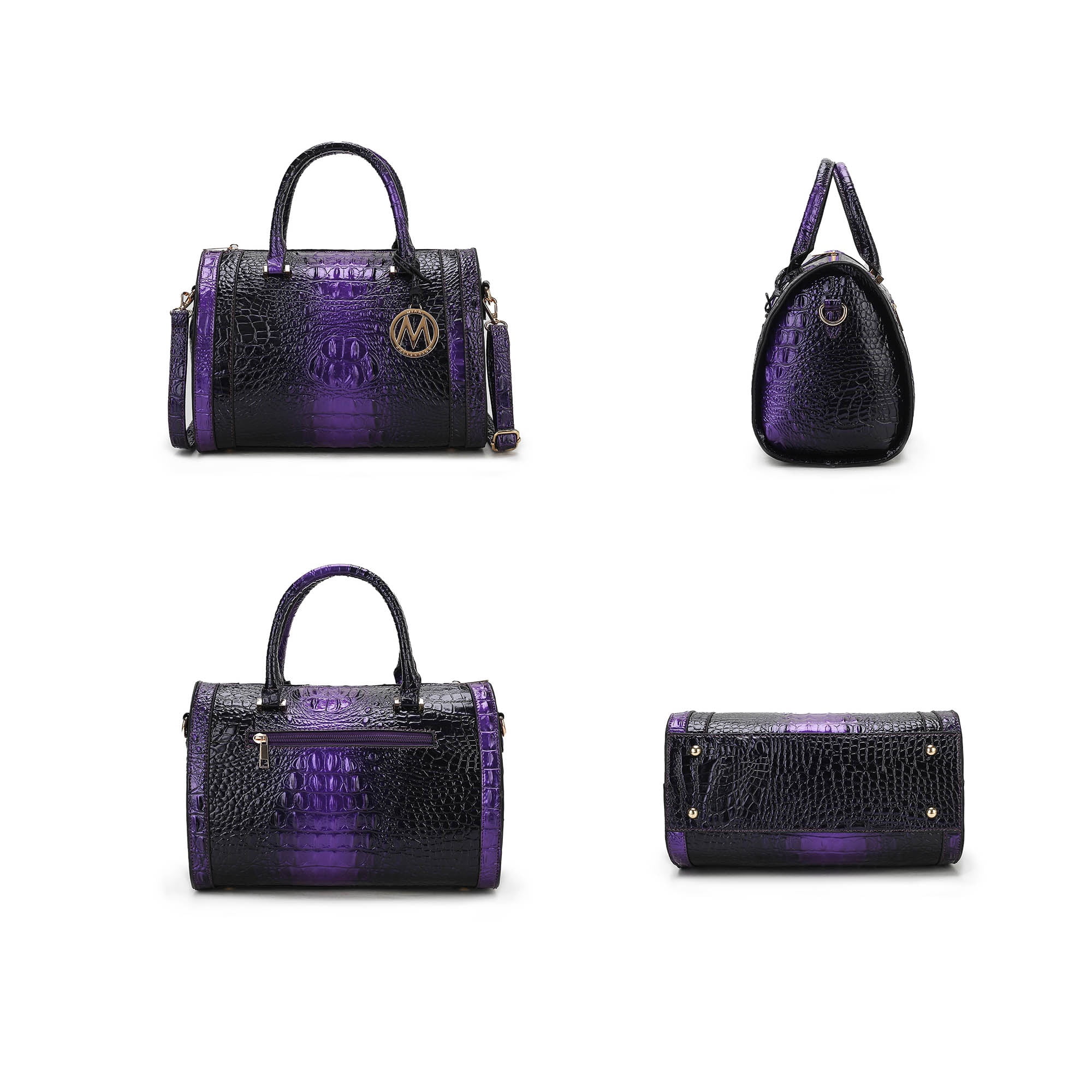 MKF Collection Usal Croc-Embossed Satchel Women's Bag Vegan Leather, Stylish Handbag with Spacious Compartments by Mia K-Blue