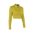 thumbnail image 4 of Qmyliery Women  Leisure  Crop Tops, Lapel Neck Solid Color Long Sleeve Pleated Shirt, 4 of 9