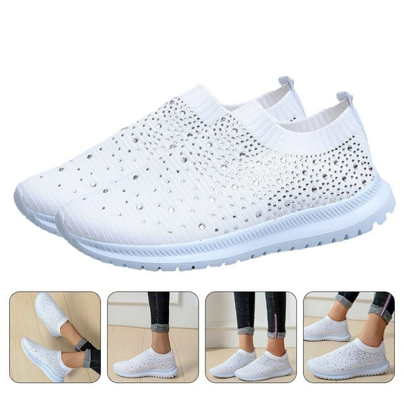 FOMIYES Casual Athletic Shoe for Women 1 Pair in White with Rhinestone and Breathable Design