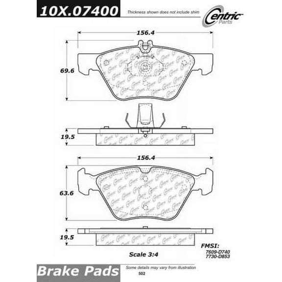 Centric 105.074 Posi-Quiet Ceramic Brake Pad with Shims