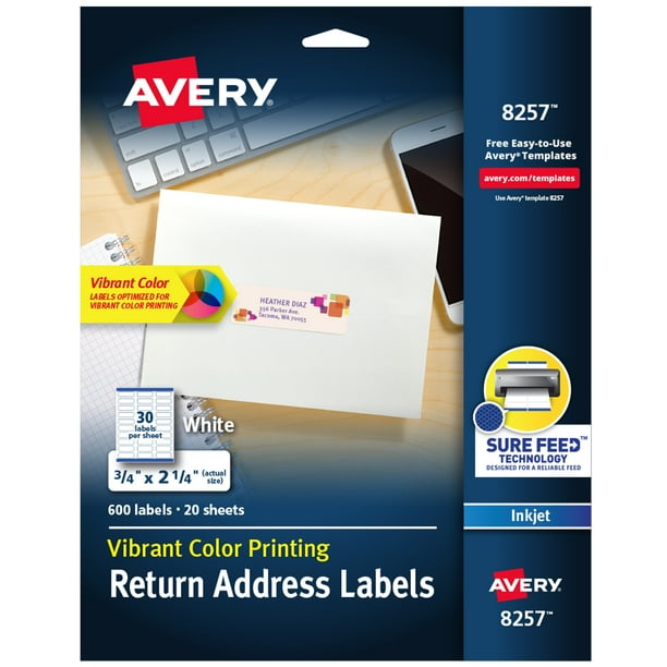 Avery Color Printing Address Labels, Sure Feed Technology, Permanent
