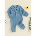 thumbnail image 2 of Musuos Baby Boys Spring Fall Jumpsuit, 3M 6M 12M 18M Long Sleeve Turn-down Collar Solid Romper Casual Newborn Clothes, 2 of 8