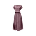 thumbnail image 4 of asdoklhq Summer Wedding Guest Dresses For Women Black Cocktail Dress Summer Crew Neck Short Sleeve Top & Midi Skirt Piece Set Purple 2X, 4 of 8