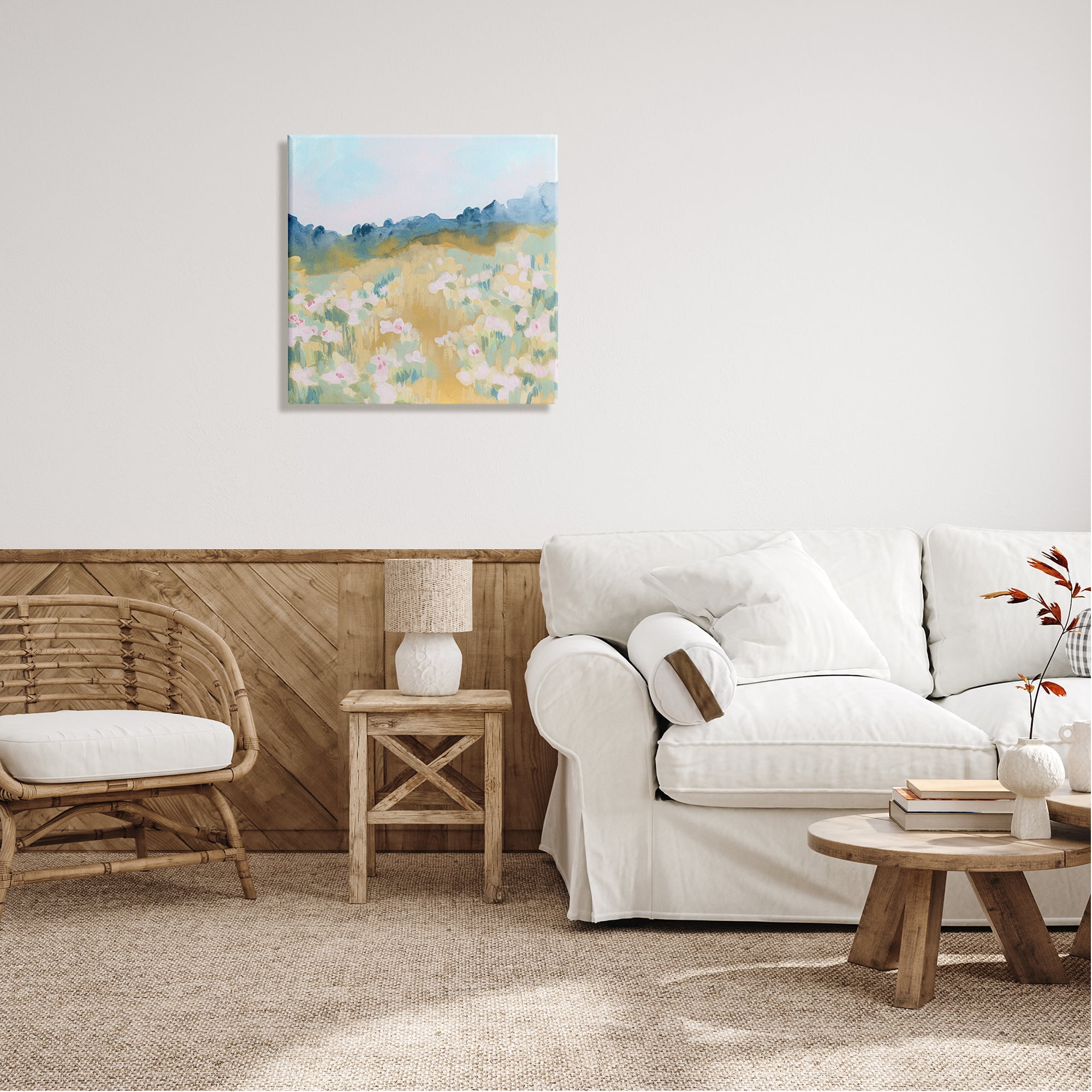 Stupell Industries Modern Pink Flower Meadow Nature Painting Gallery Wrapped Canvas Print Wall Art, 24 x 24