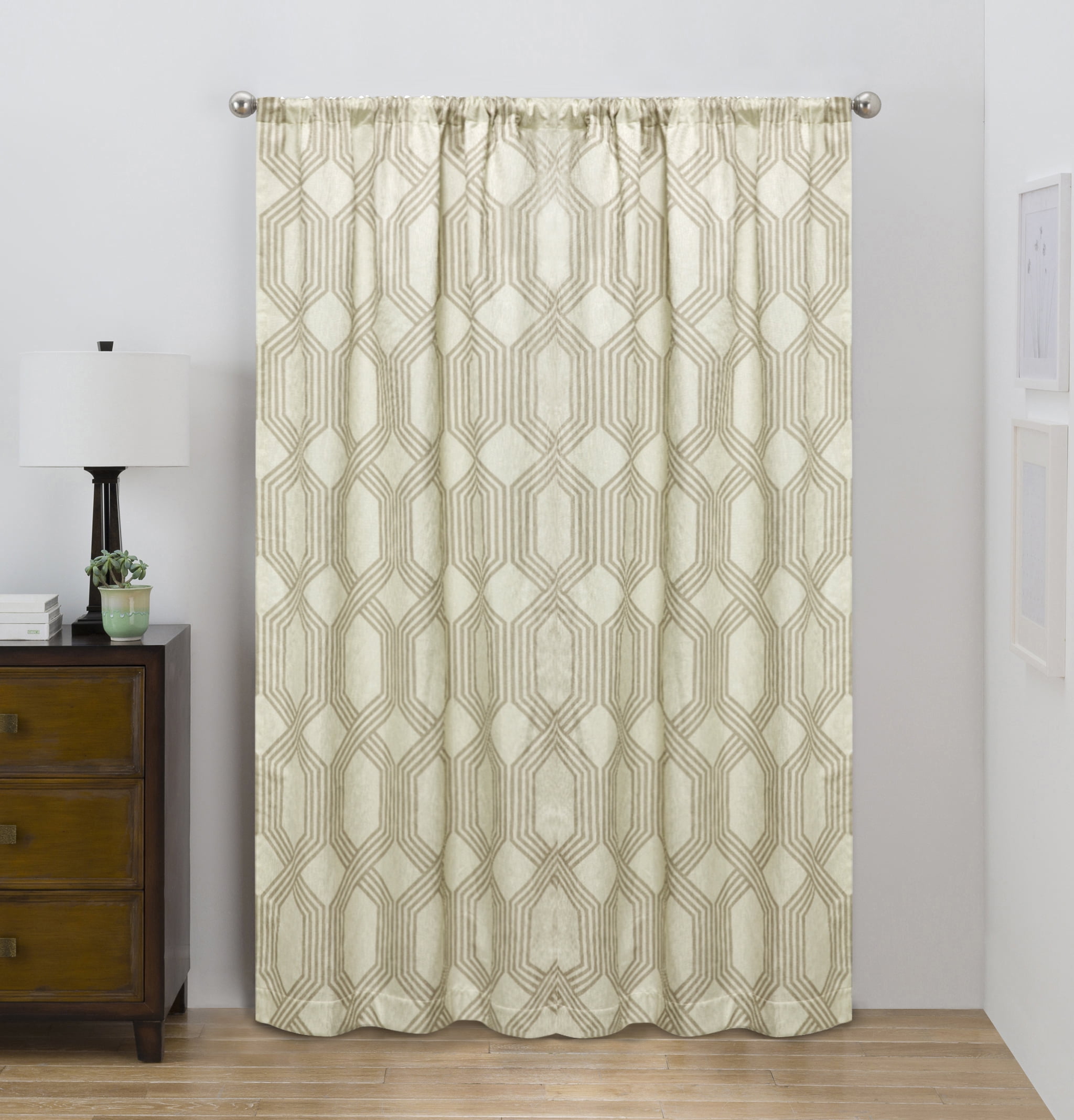 Eclipse Draft Stopper Room Darkening Fleece Lined Rod Pocket, Single Curtain Panel, White Geo, 42" W x 84" L