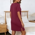 thumbnail image 4 of XIAONU Women's Solid Zip Front Pocket Mini Sleepwear Loose Short Sleeve Split Neck Loungewear Soft Sleek Sleep Nightgowns, 4 of 6