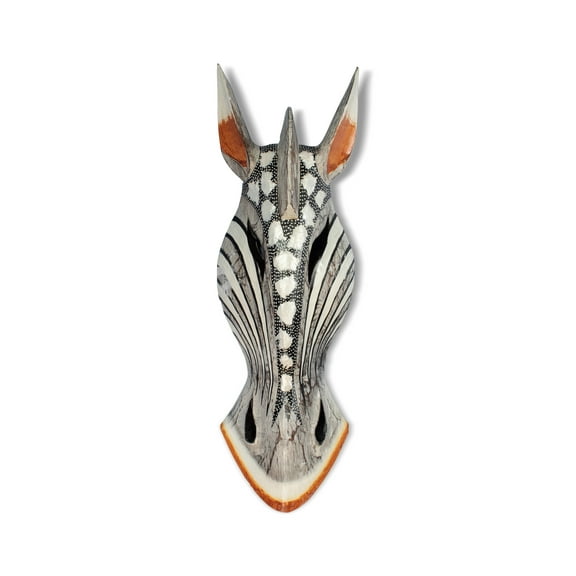 Wooden Tribal African Giraffe Mask Hand Carved Wall Plaque Hanging Home Decor Accent Sculpture Decoration Handmade Handcrafted Pearl Motif Size: 20" tall x 6" wide x 2.5" deep