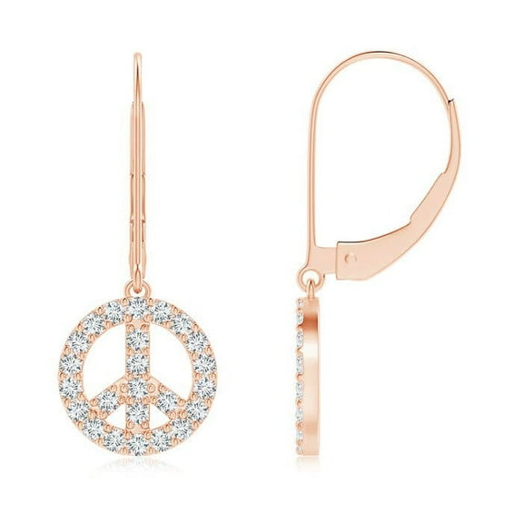 ANGARA Natural Diamond Peace Sign Leverback Earrings in 14K Rose Gold for Women (Size-1.3mm| Color-G| Clarity-VS2) | April Birthstone, Anniversary, Jewelry Gift for Women | Natural Diamond Earrings