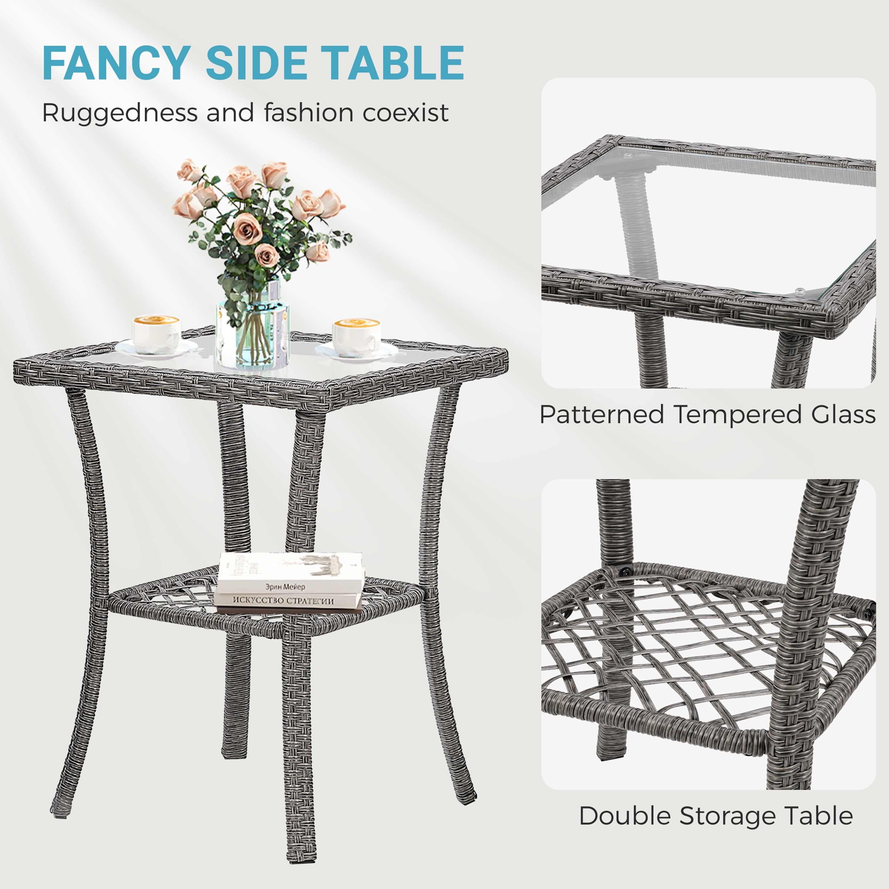3 Piece Outdoor Bistro Swivel Chairs Set, Patio Bistro Set w/ 360° Swivel Rocking Chairs & Table, All-Weather Conversation Set with Metal Frame for Patio Backyard Porches or Garden - Blue