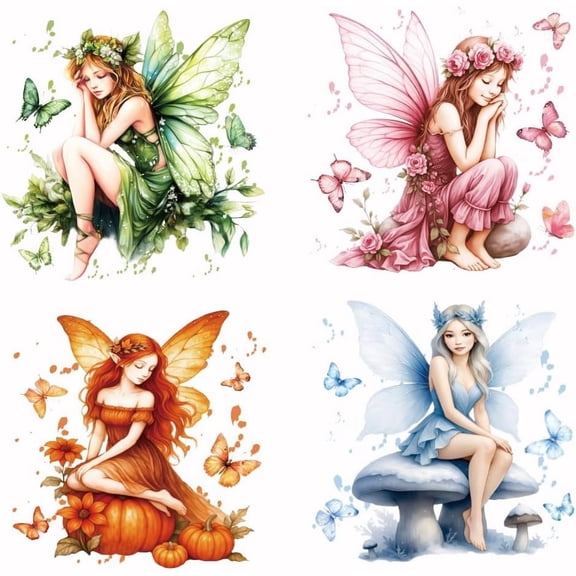 4Pcs Wizard of the Four Seasons Iron on Transfer Paper Fairy Heat Transfer Sticker Iron-on Decals DTF Transfers Ready to Press for Clothing T-Shirt Jeans Backpacks DIY Applique Gift for Girl