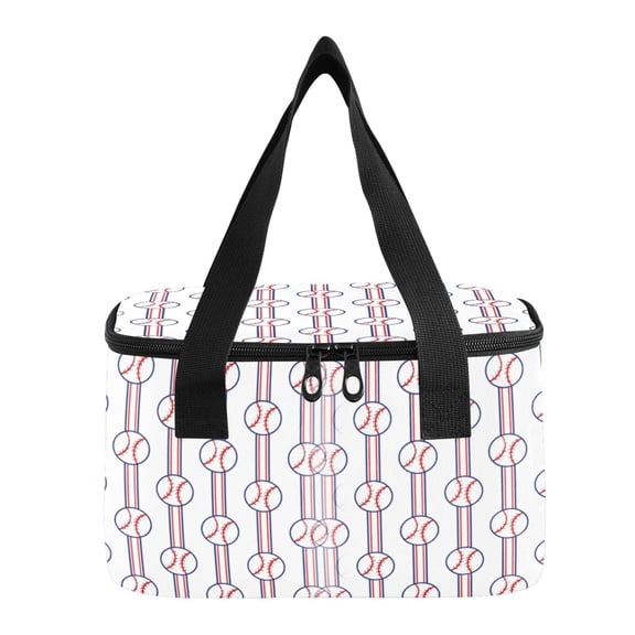 6L Insulated Lunch Bag Square Handheld Cooler Tote Sporty Baseball Stripe Pattern Reusable Thermal Bag with Polyester & Aluminum Lining for Work Picnic Travel