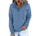thumbnail image 2 of Womens Hoodies Sweater Button Collar Drawstring Hooded Pullover Sweatshirt Knit V Neck Casual Long Sleeve Fall Tops Shirts with Pockets, 2 of 4