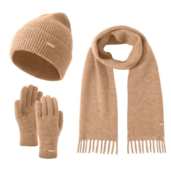 Wdgfv Winter Knitted Scarf and Hat Set Soft Warm Blend Touchscreen Gloves for Cold Weather Khaki One Size