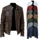 thumbnail image 4 of Chaqueta de cuero para motocicleta para hombre, chaquetas ajustadas de PU con solapa, abrigo de cuero informal a prueba de viento con cremallera para otoño e invierno, ropa para hombre, 4 of 5