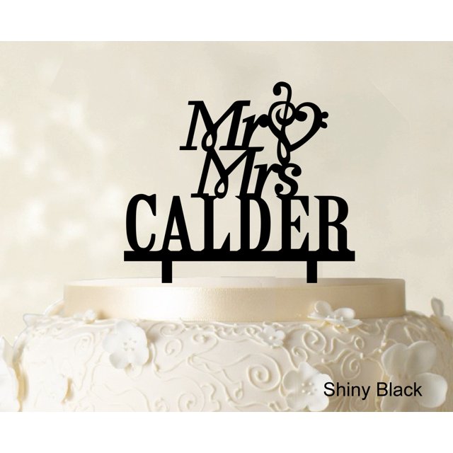 Mr & Mrs Wedding Cake Topper Personalized Shiny Black Cake Topper Color Option Available 5-7 Inches Wide