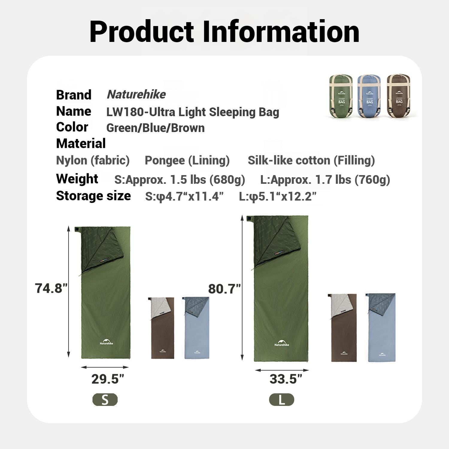 Naturehike, Ultralight Sleeping Bag, Portable Backpacking Sleeping Bag, Envelope Hiking Sleeping Bag, Expandable & Spliced designed, Waterproof and breathable.