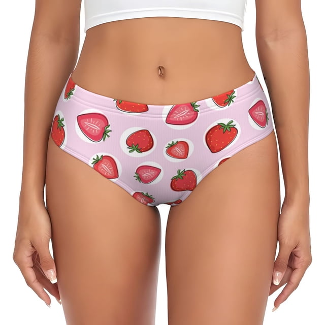 Fotbe Hand Drawn Strawberry Calzones Estampados para Mujer – Ropa Interior de Algodón, Cómoda, Suave y Elástica-X-Large