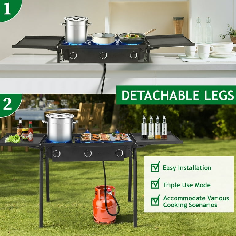 Ktaxon Outdoor Camping Stove with 3 Burners, 225000 BTU, Cast Iron